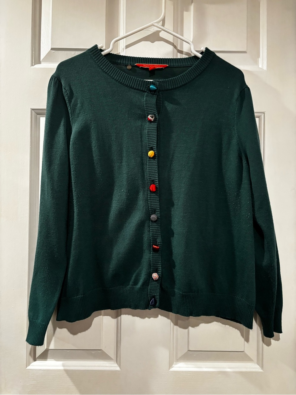 ModCloth Dark Green Cardigan with Multicolor Buttons